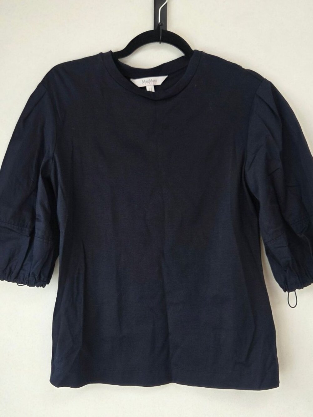 MaxMara Leisure Navy Blue Puff Sleeve Blouse Top Performance Shirt Women's S